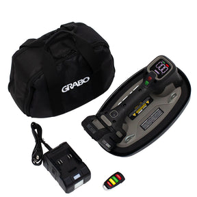 GRABO battery pack with charger, cable, and carrying case on a white background