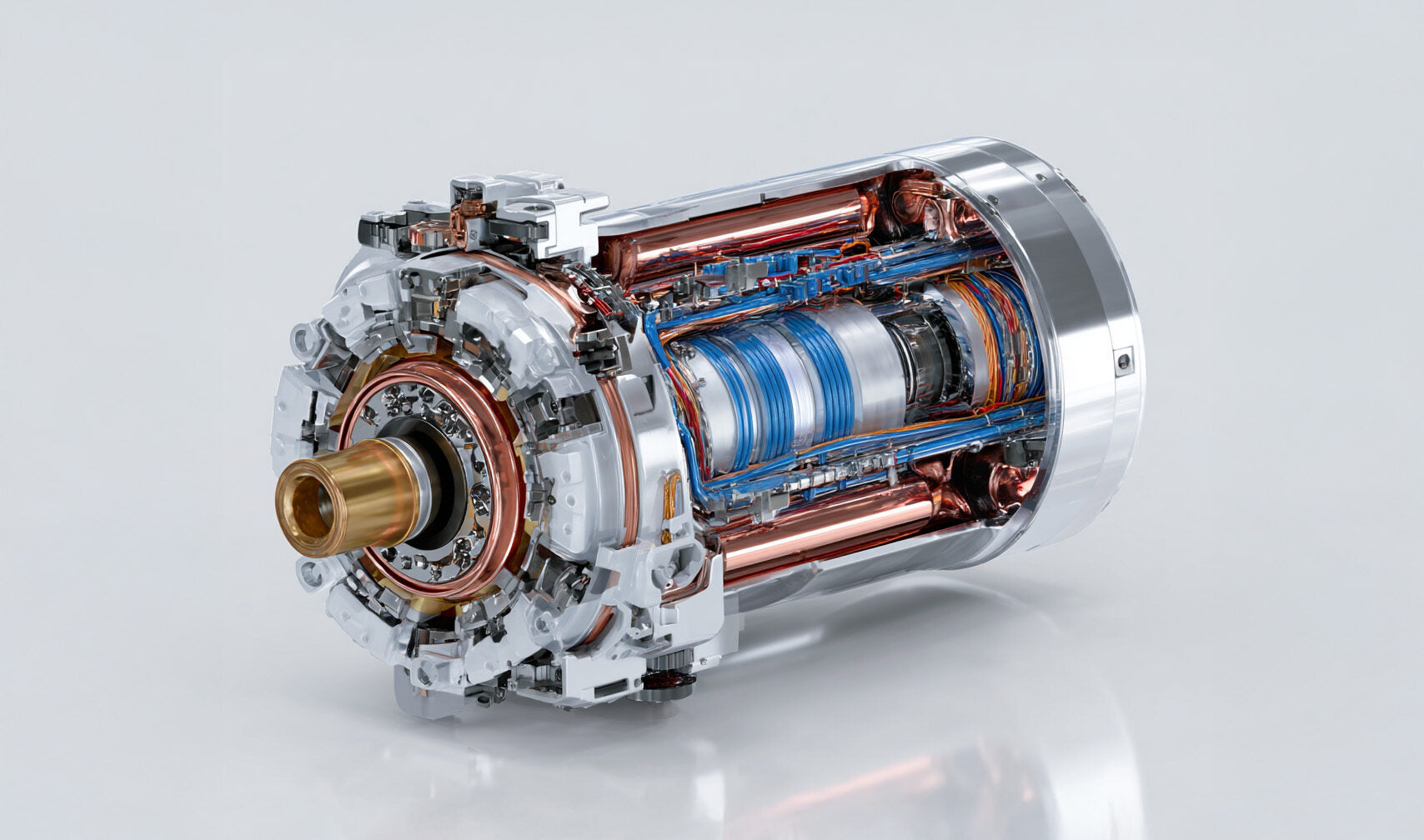 Cutaway view of an brushless motor on a light grey background